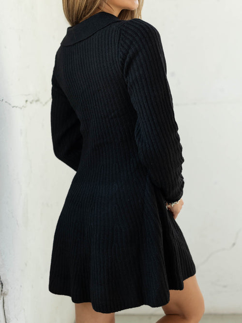 black ribbed collared sweater dress