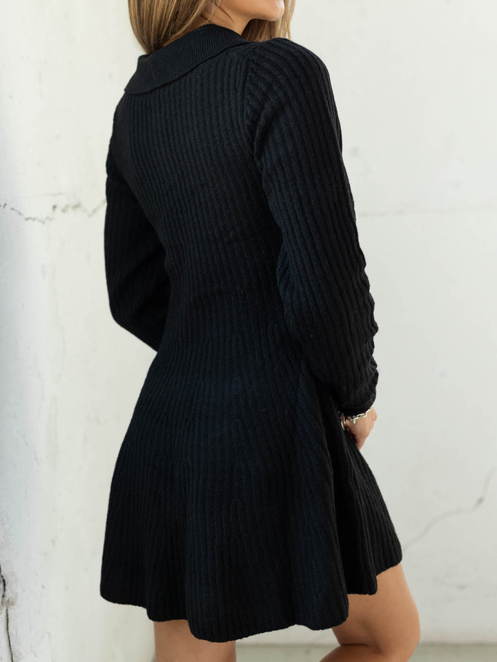 black ribbed collared sweater dress