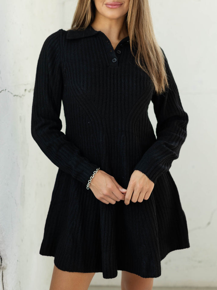 black ribbed collared sweater dress