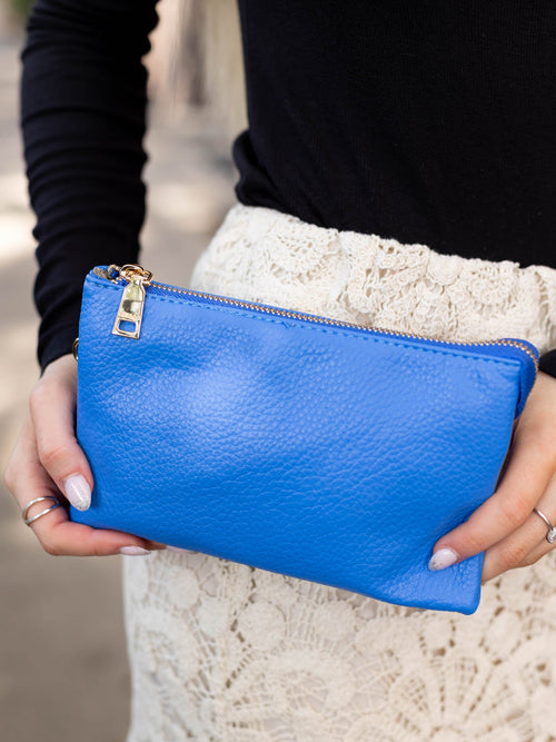 bright blue handbag