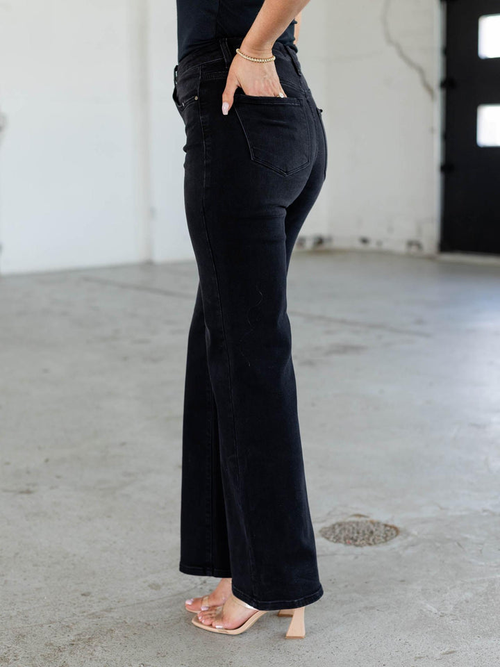 black wide leg denim