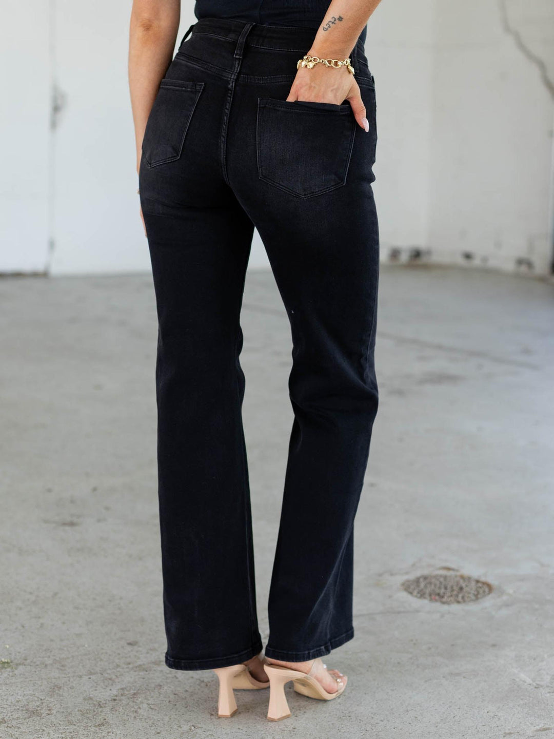 black wide leg denim