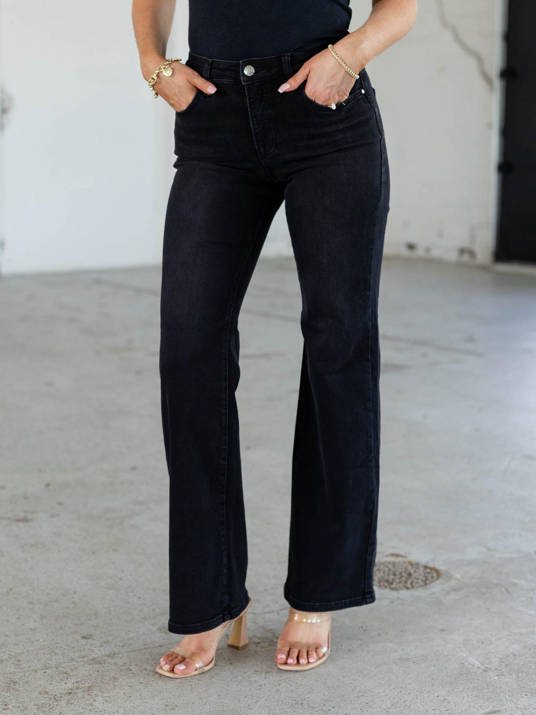 black wide leg denim