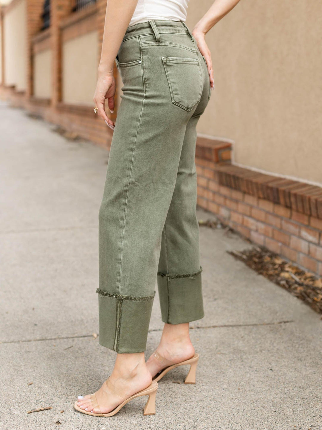 RISEN Burnt Olive Tummy Control Mid Rise Wide Leg