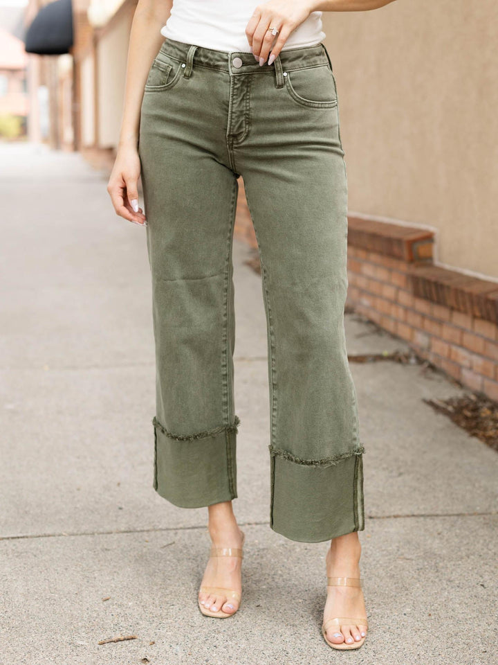 RISEN Burnt Olive Tummy Control Mid Rise Wide Leg