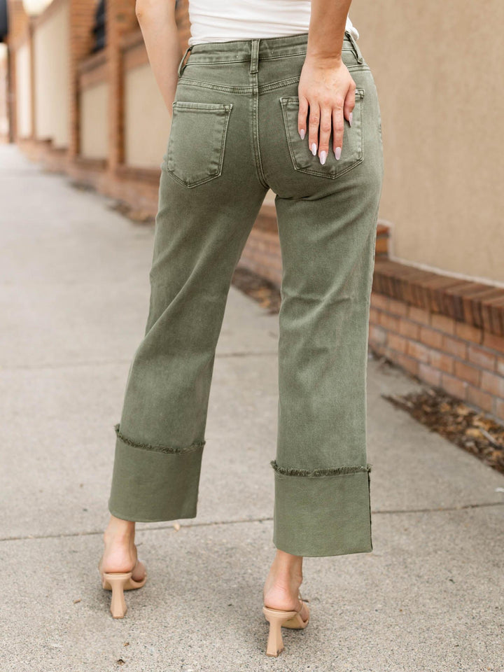 RISEN Burnt Olive Tummy Control Mid Rise Wide Leg