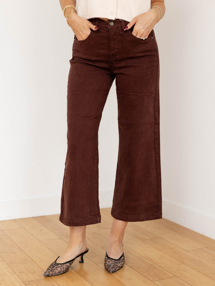 cropped wide leg brown denim