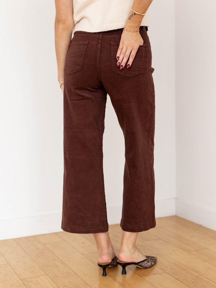 cropped wide leg brown denim