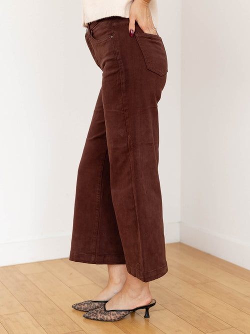cropped wide leg brown denim