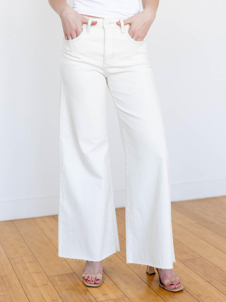 cream wide leg denim