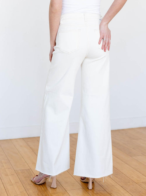 cream wide leg denim
