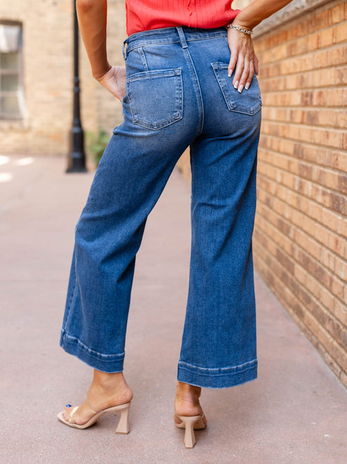 wide leg dark denim jeans