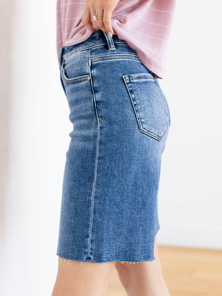 dark wash bermuda shorts