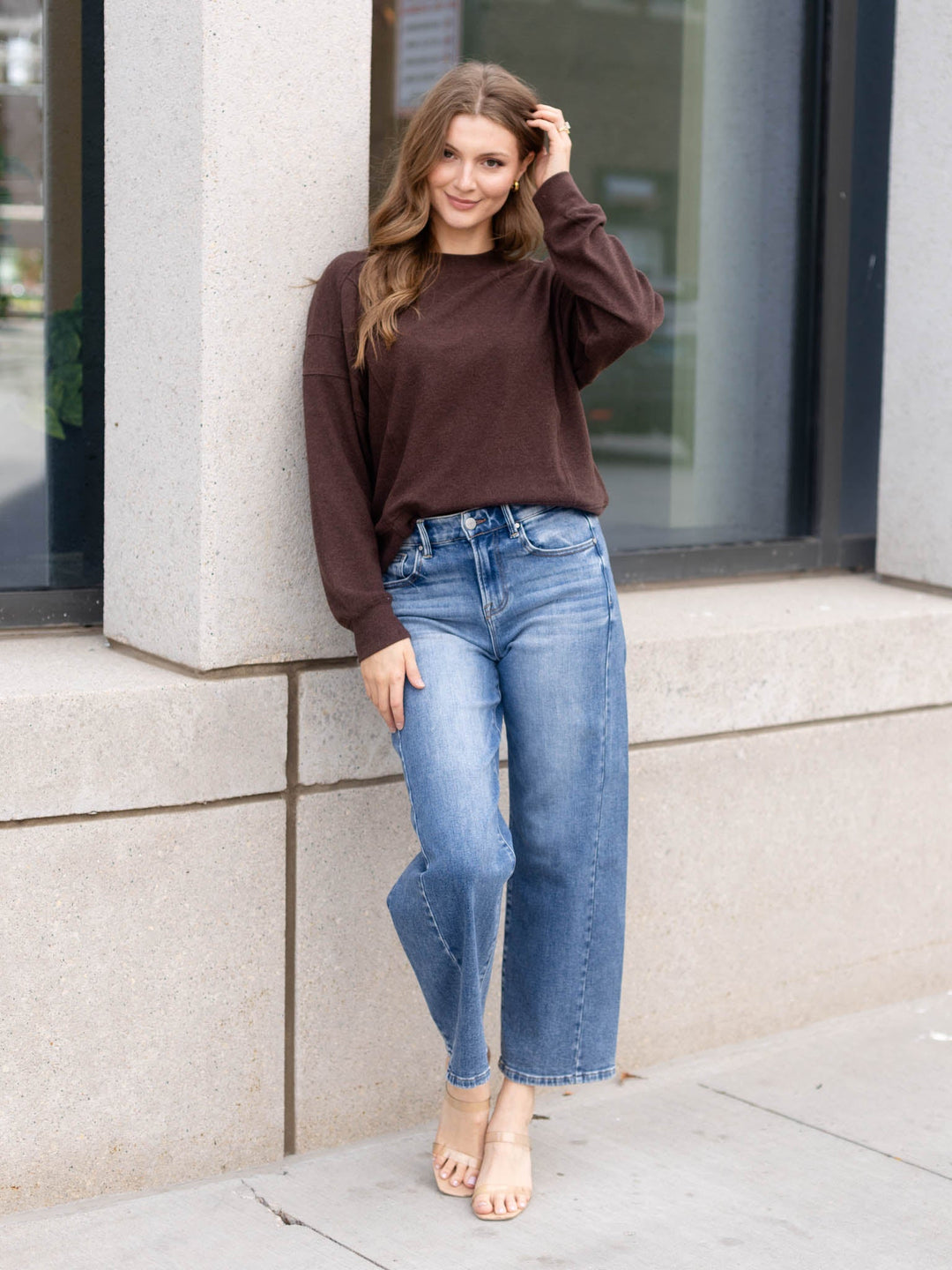 RISEN Dark High Rise Crop Adjustable Waist Barrel