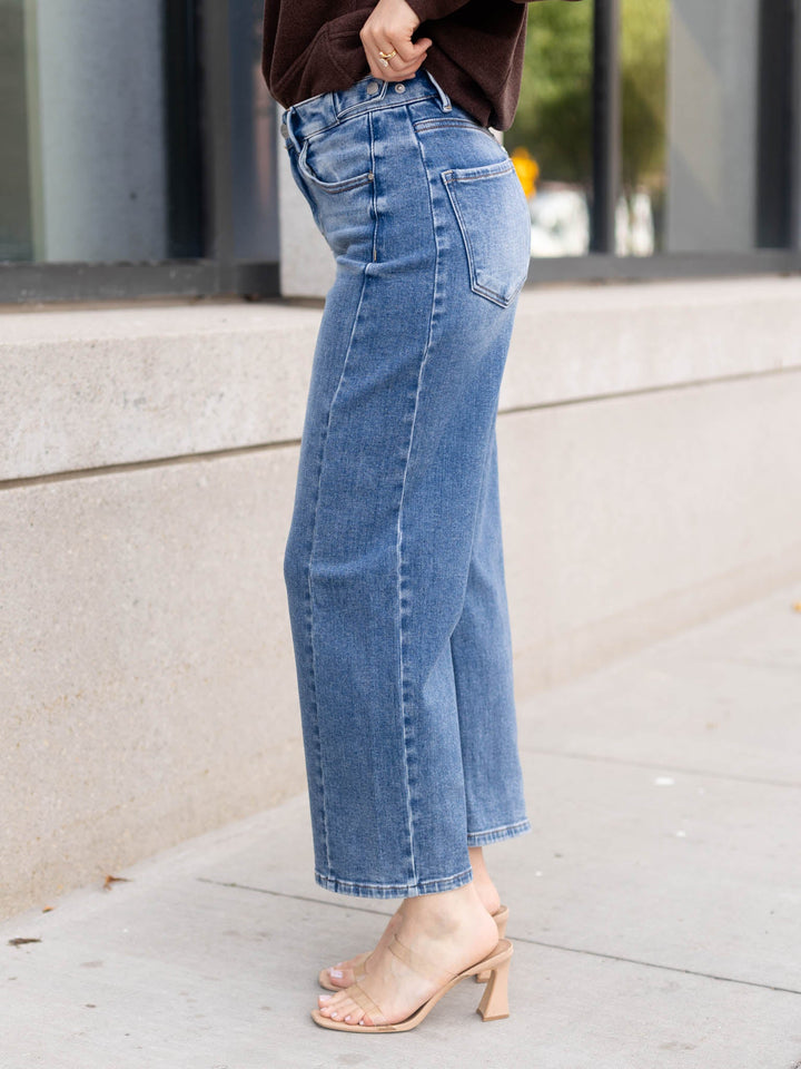 RISEN Dark High Rise Crop Adjustable Waist Barrel