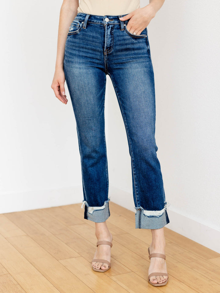 dark wash cuffed denim jeans