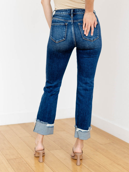 dark wash cuffed denim jeans