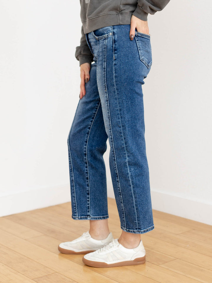 front seam washed straight leg jean