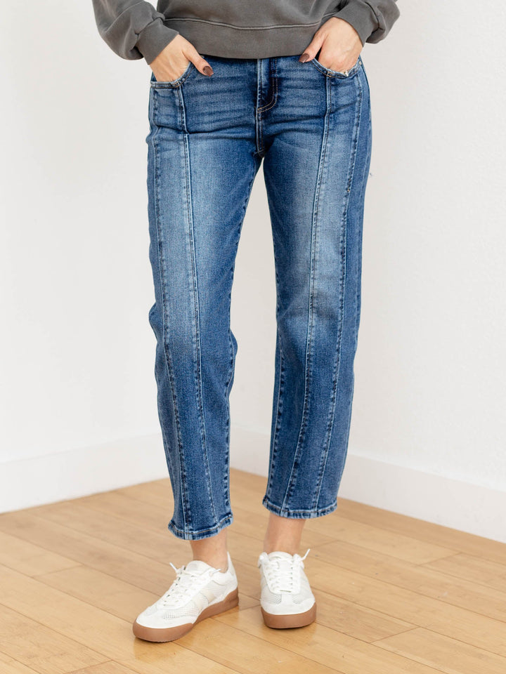 front seam washed straight leg jean
