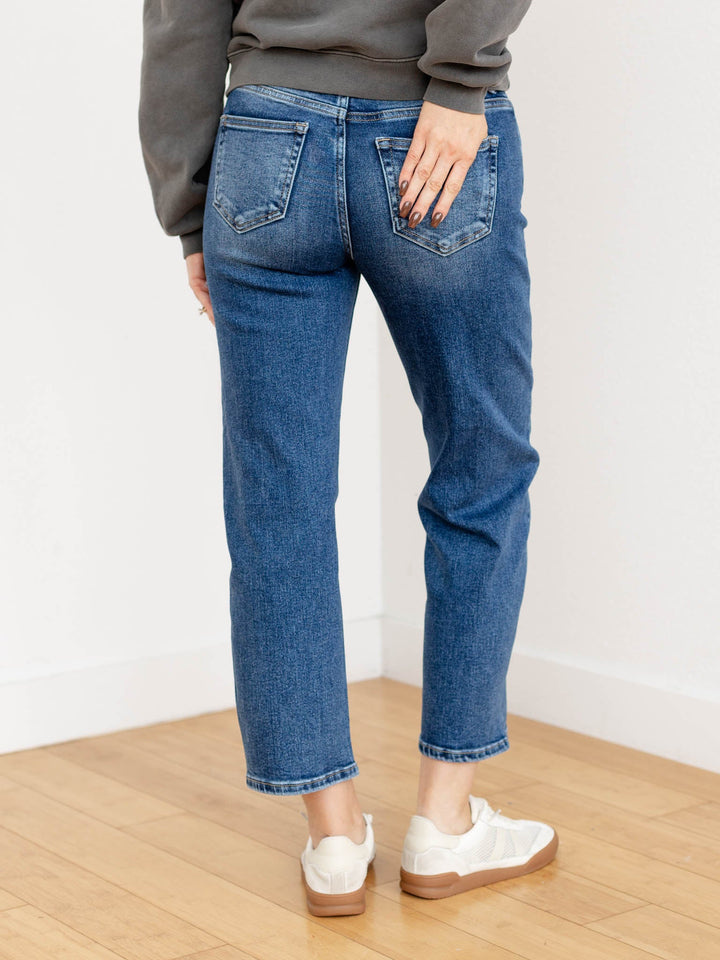 front seam washed straight leg jean