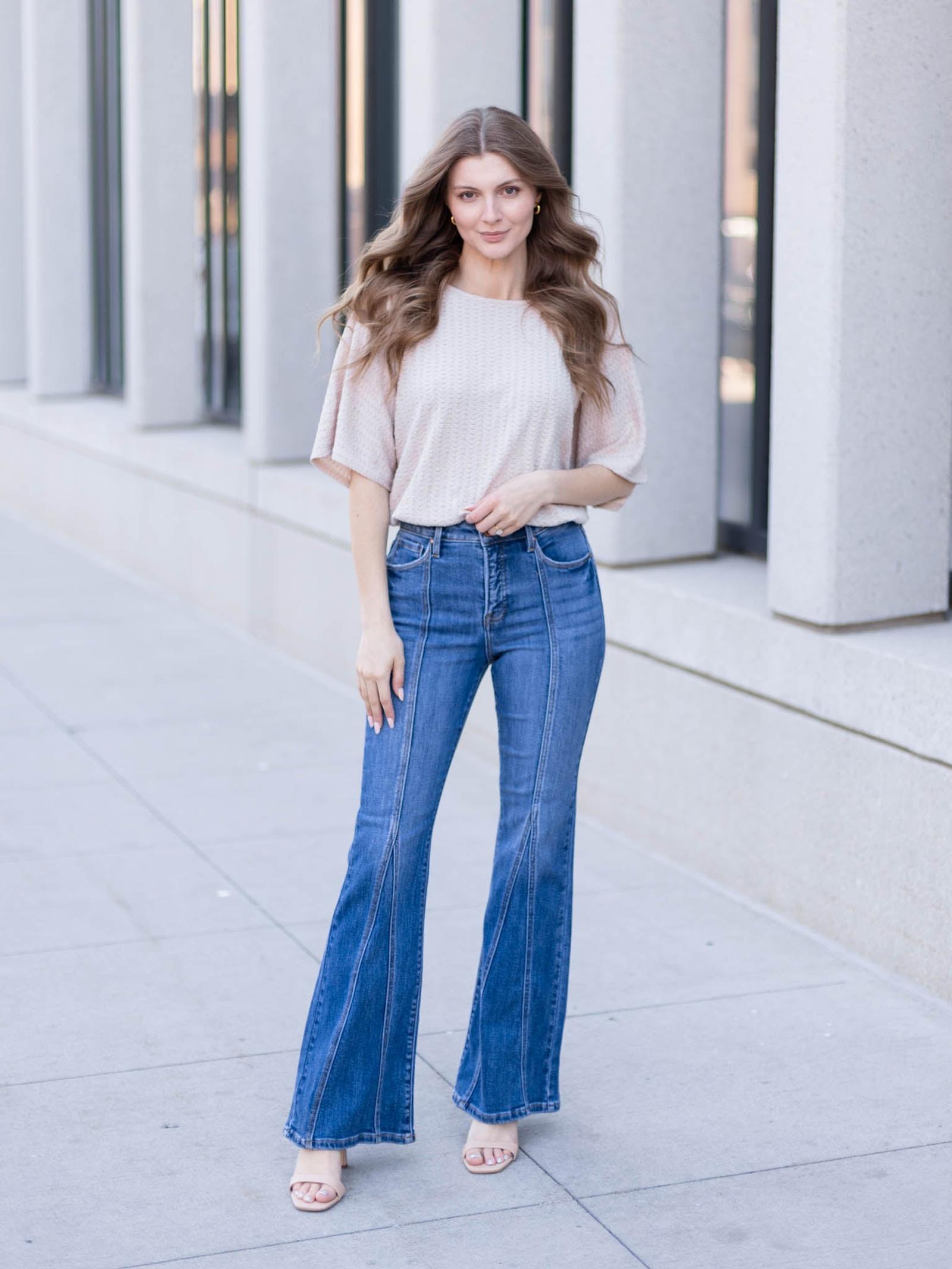 RISEN Dark High Rise Flare Jeans | Leela and Lavender