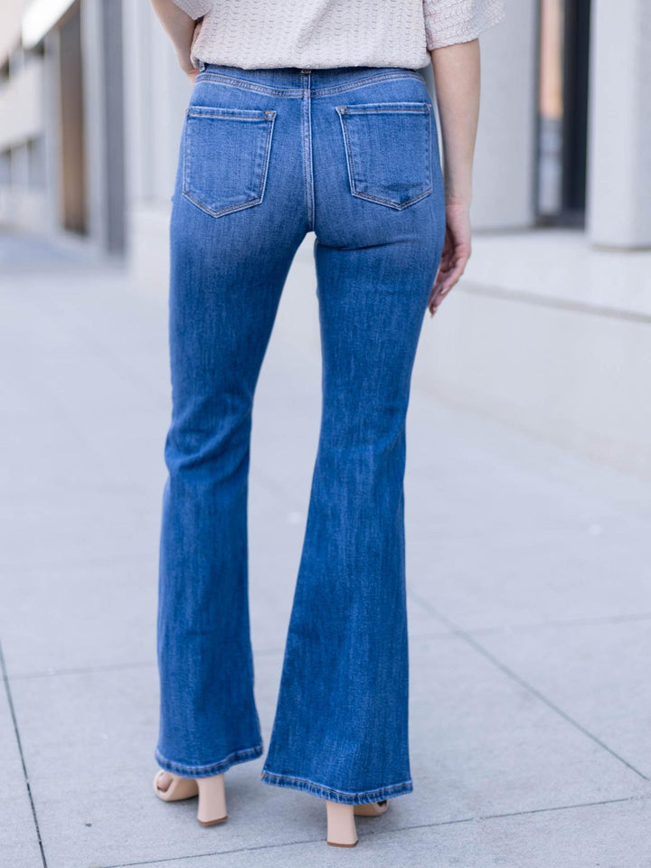 dark wash flare denim
