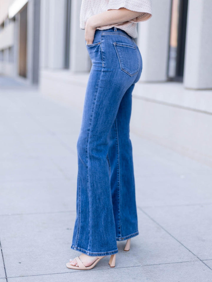 dark wash flare denim