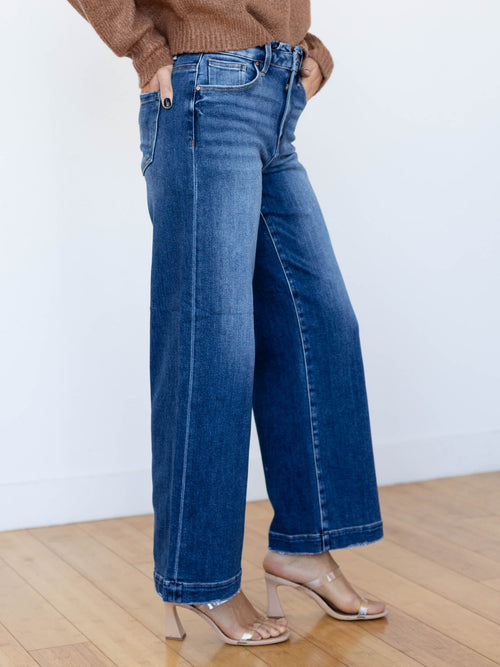 darker washed high rise denim