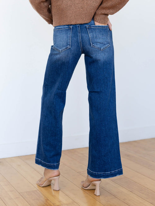 darker washed high rise denim