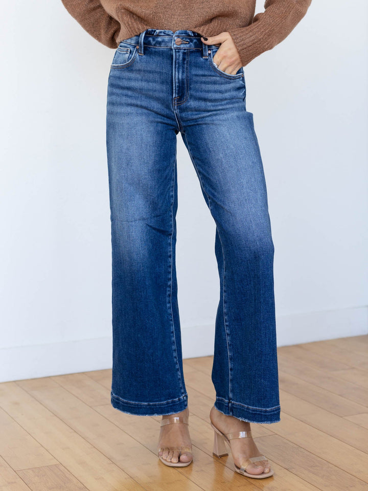 darker washed high rise denim