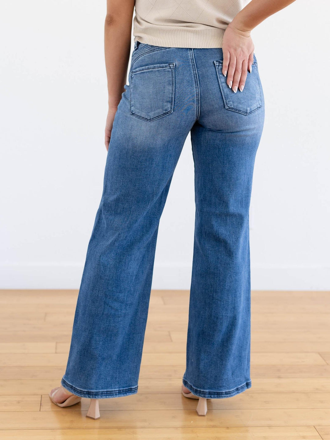 high rise dark wash denim