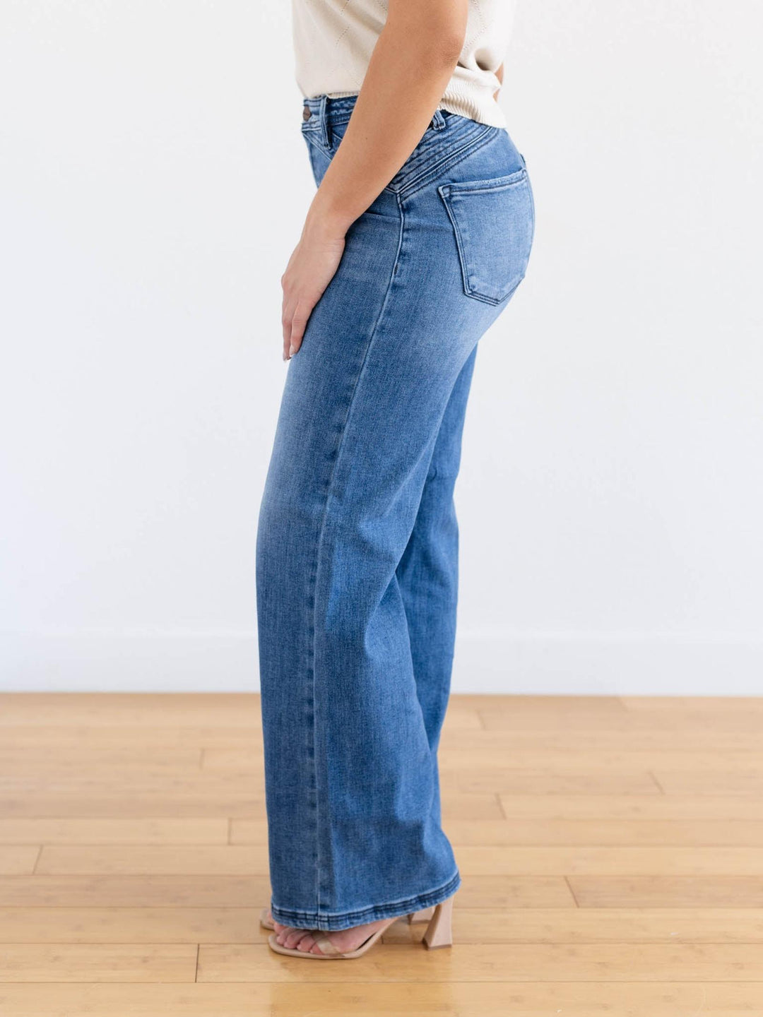 high rise dark wash denim