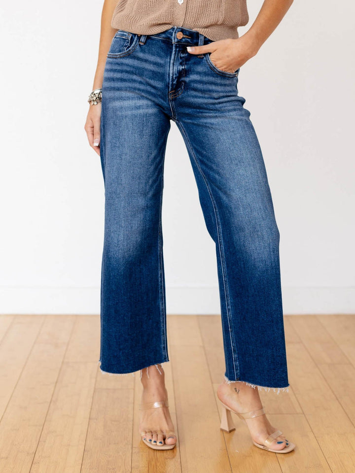 dark wash wide leg jeans