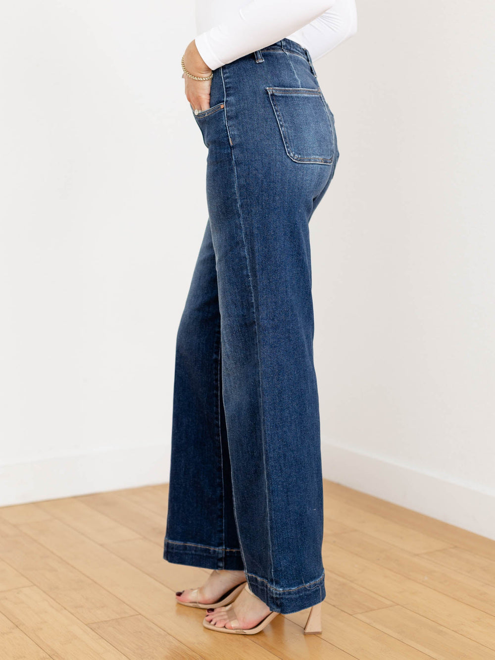 front seam dark washed denim