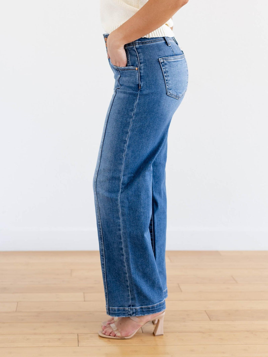 front center seam straight leg jeans