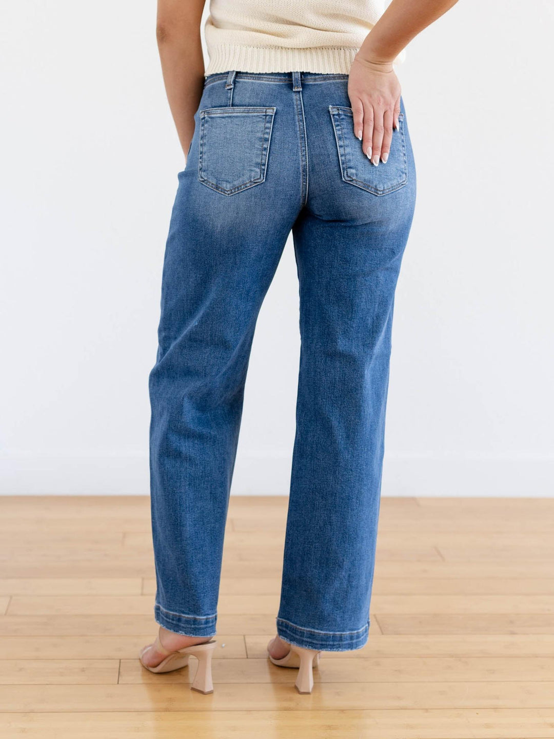 front center seam straight leg jeans