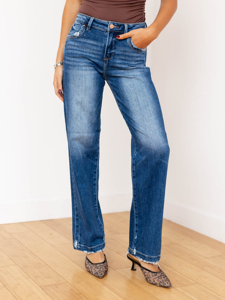 washed side seam straight leg jeans