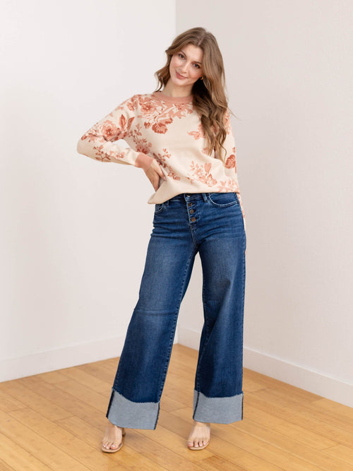 cuffed wide leg denim