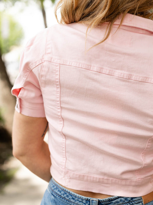 light pink denim short sleeve jacket