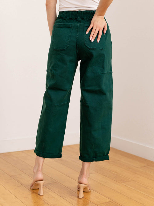 RISEN Hunter Green High Rise Barrel Cargo Cuffed