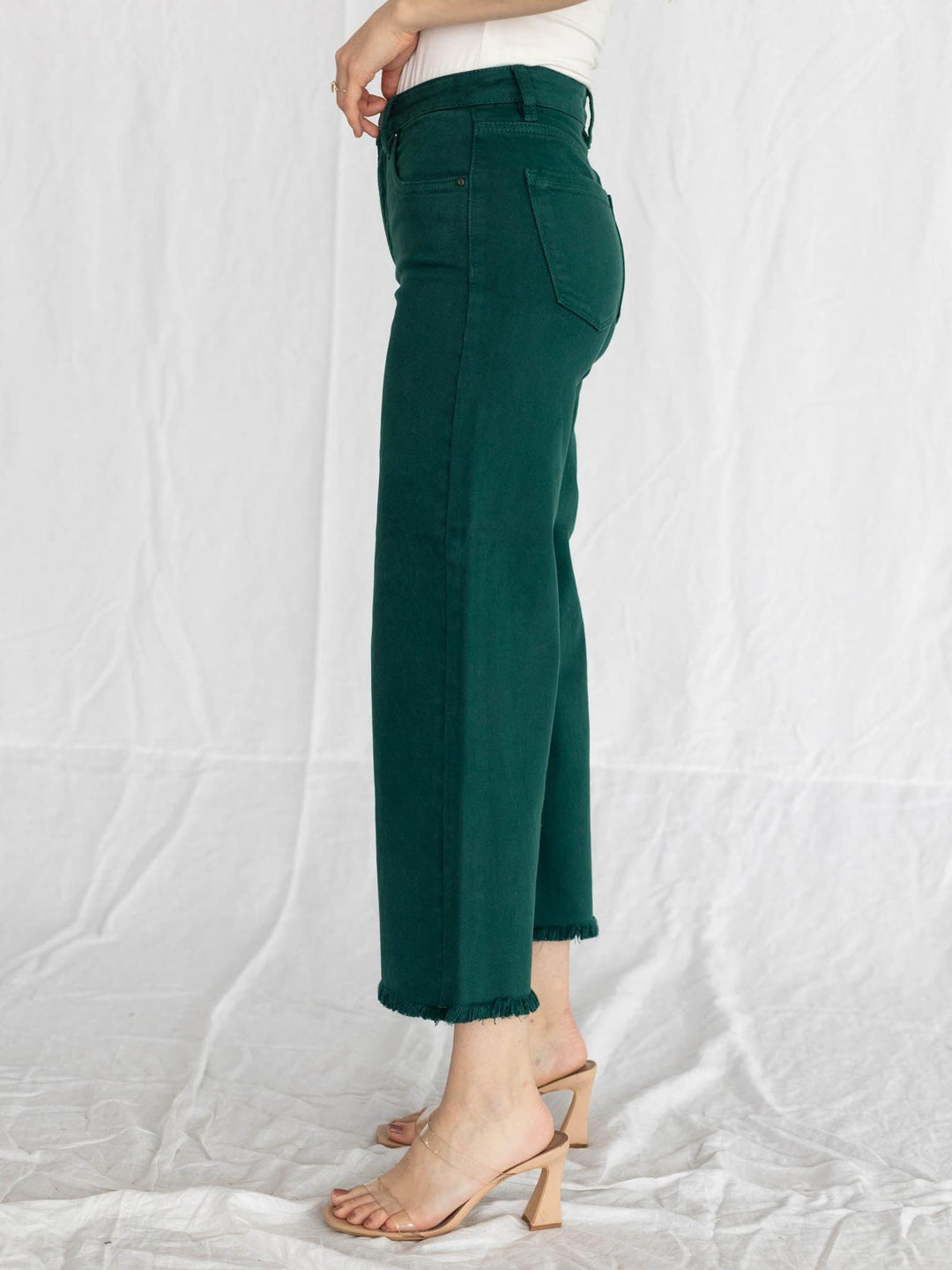 green cropped denim