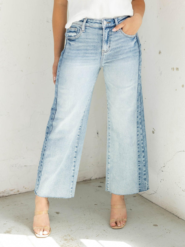 RISEN Light Combo High Rise Ankle Side Contrast Jeans
