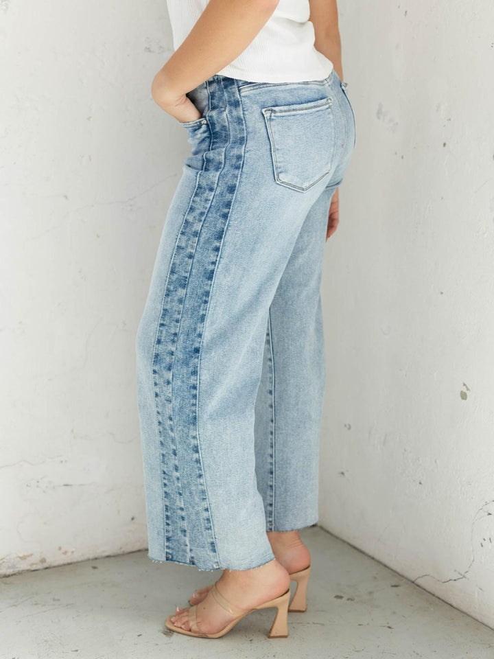 RISEN Light Combo High Rise Ankle Side Contrast Jeans