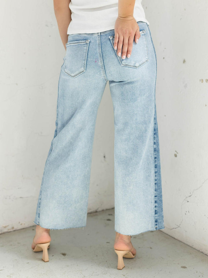 RISEN Light Combo High Rise Ankle Side Contrast Jeans