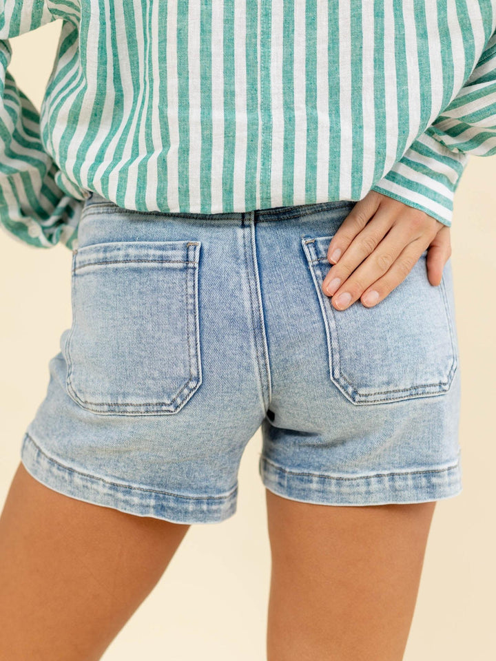 front seam denim shorts