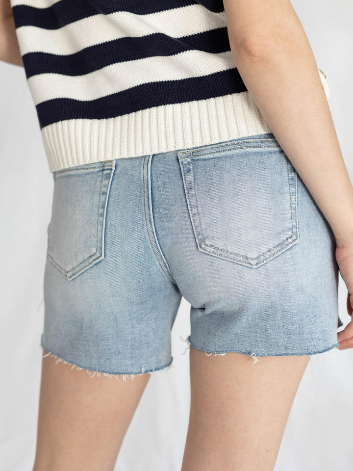 light wash high rise denim shorts