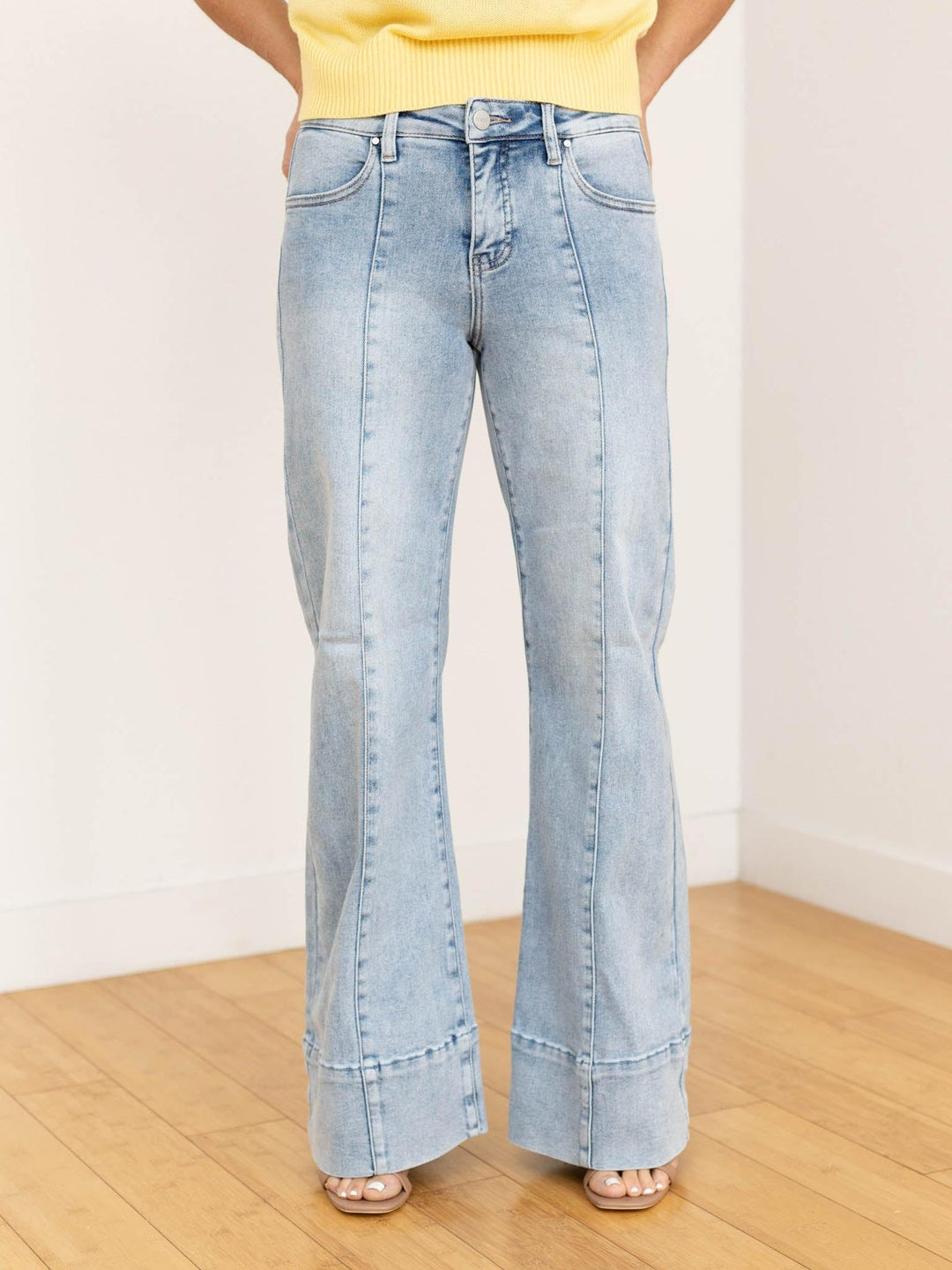 mid rise light wash wide leg denim