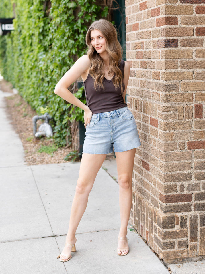 light wash denim shorts 
