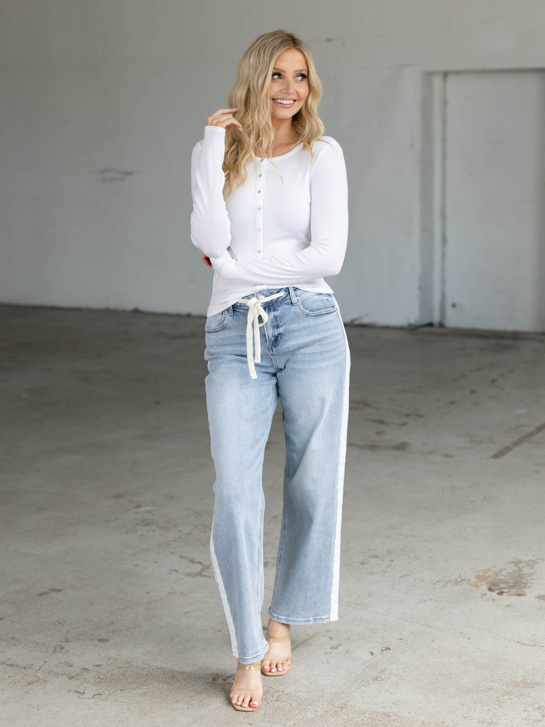 side stripe baggy denim