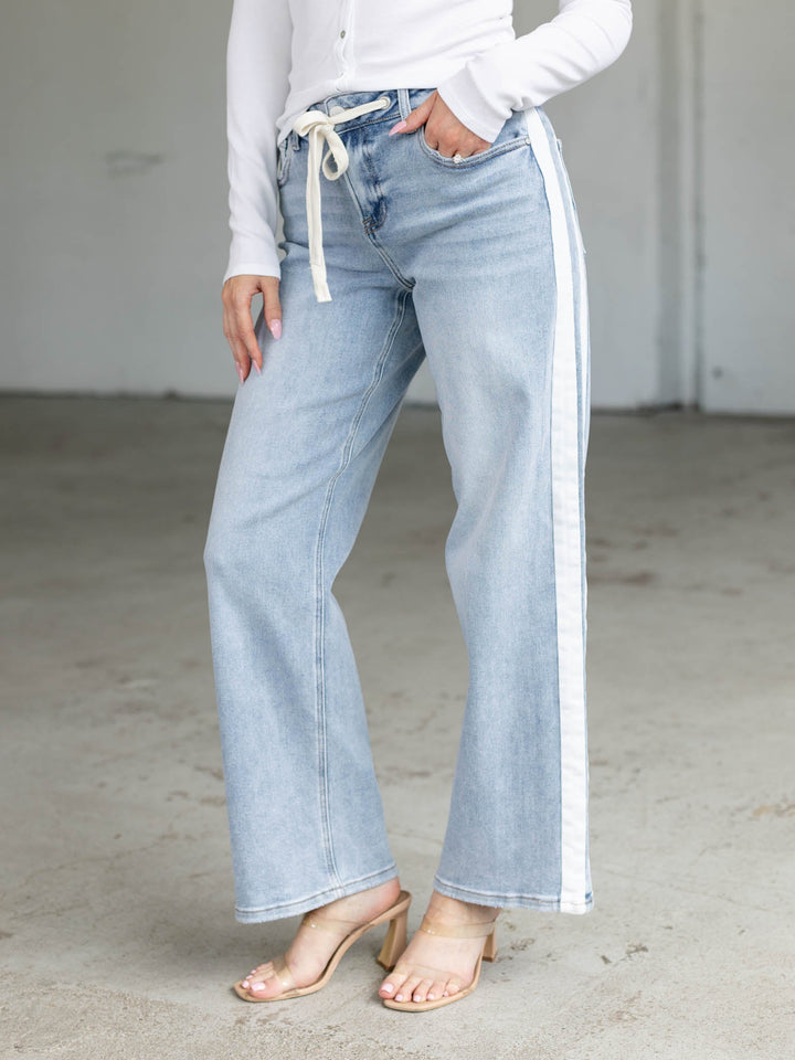 side stripe baggy denim